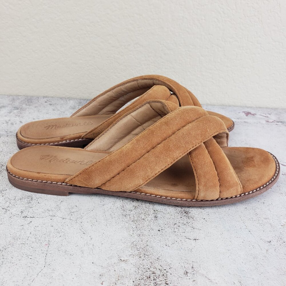 Madewell The Skyler Slide Sandal in Suede Cognac Brown size 7.5 Leather Casual - Picture 7 of 15
